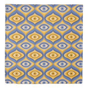 Yellow Blue Eye Art Deco Geometric Pattern Duvet Cover