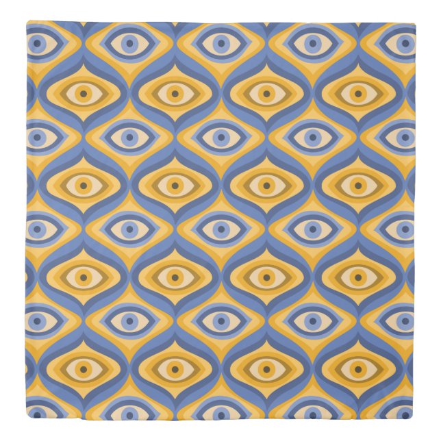 Yellow Blue Eye Art Deco Geometric Pattern Duvet Cover (Front)