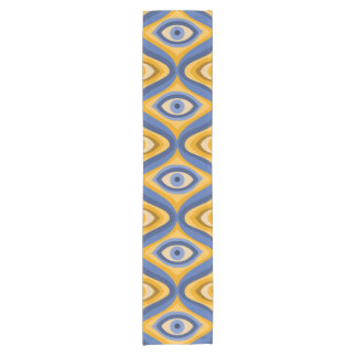 Yellow Blue Eye Art Deco Geometric Pattern Short Table Runner