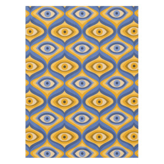 Yellow Blue Eye Art Deco Geometric Pattern Tablecloth