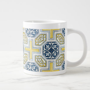 Yellow Blue Faux Geometric Tile Art Large Coffee Mug