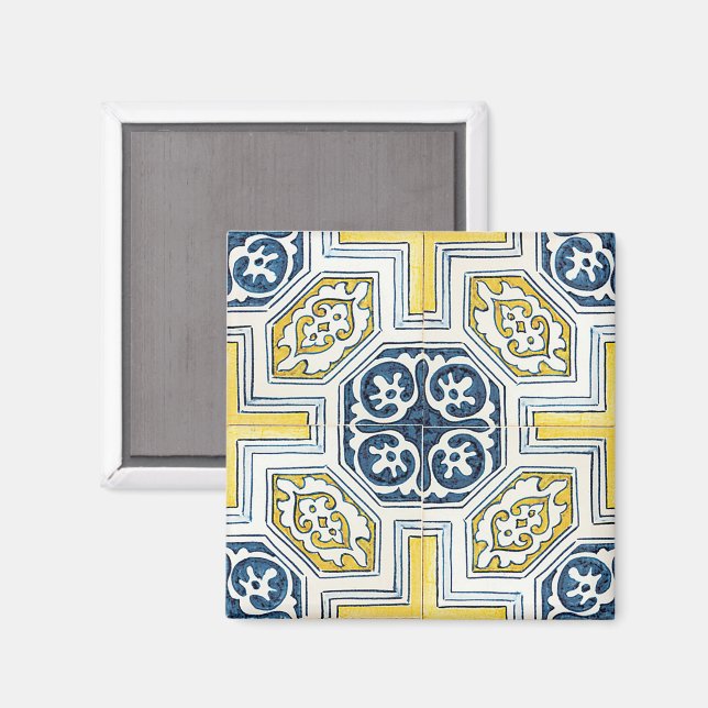 Yellow Blue Faux Geometric Tile Art Magnet (Front/Back)