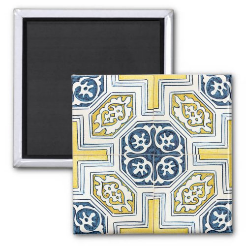 Yellow Blue Faux Geometric Tile Art Magnet