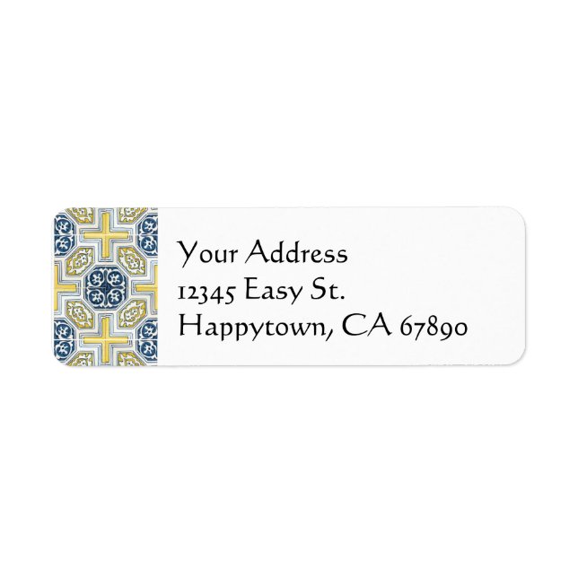 Yellow Blue Faux Tile Custom Address Template Label (Front)