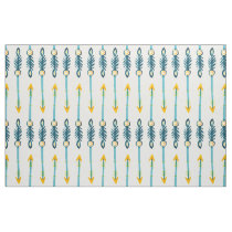 Yellow Blue feather Arrow Native Boho Chic Pattern Fabric