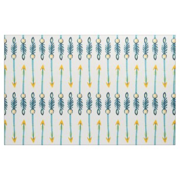 Yellow Blue feather Arrow Native Boho Chic Pattern Fabric