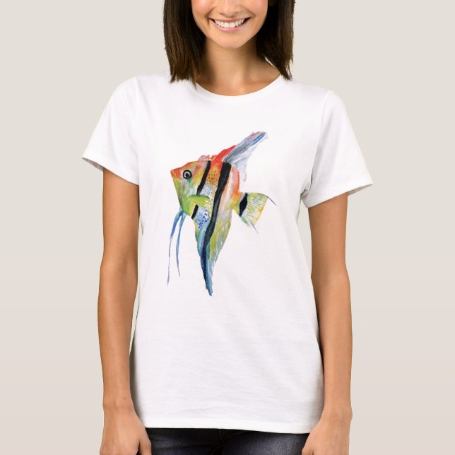 Yellow Blue Fish Lady T-shirt (Front)