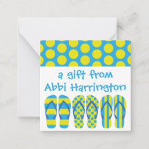 Yellow & Blue Flip Flops Gift Enclosure Cards