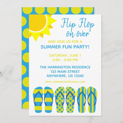 Yellow  Blue Flip Flops Party Invitations