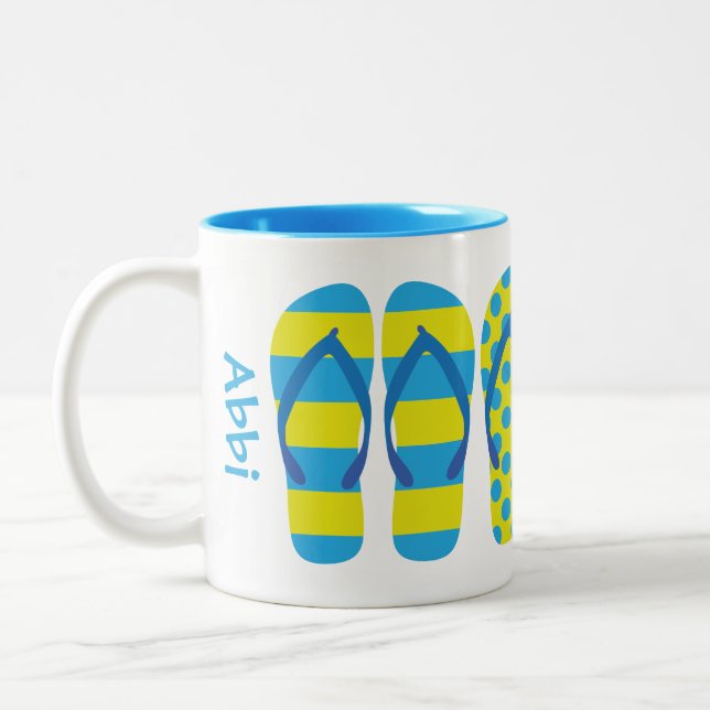 Yellow & Blue Flip Flops Personalized Mug (Left)