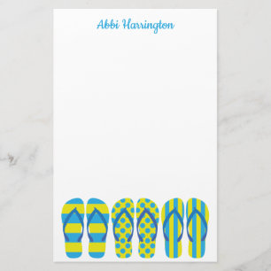 Yellow & Blue Flip Flops Personalized Stationery