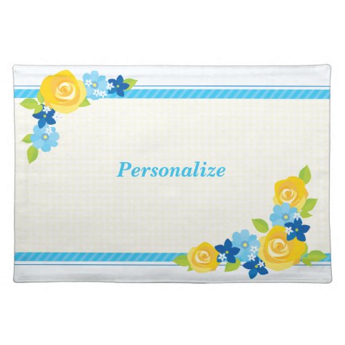 Yellow  Blue Floral Border Personalize Cloth Placemat