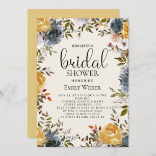 Yellow Blue Floral Bridal Shower Invitation