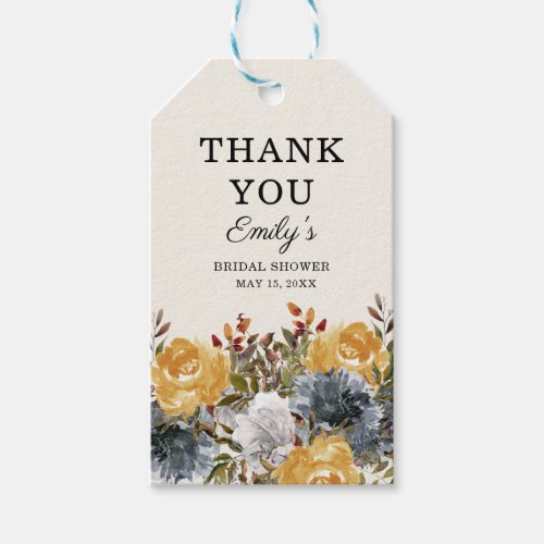 Yellow Blue Floral Bridal Shower Thank You   Gift Tags