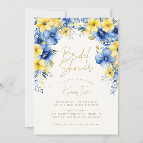 Yellow Blue Floral Flowers Bridal Shower Invitation