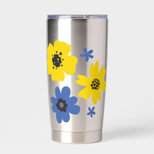 Yellow blue floral insulated tumbler