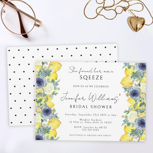 Yellow blue floral lemon Bridal shower Invitation