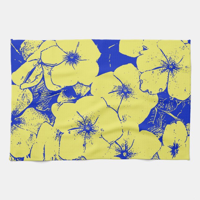 Yellow Blue Floral Motif Towel (Horizontal)
