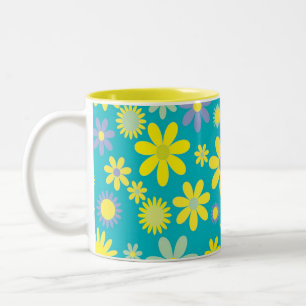 Yellow Blue Floral Mug
