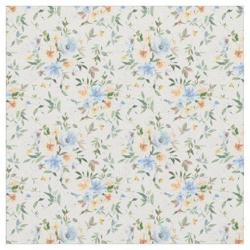 Yellow Blue Floral Pattern Cotton  Fabric