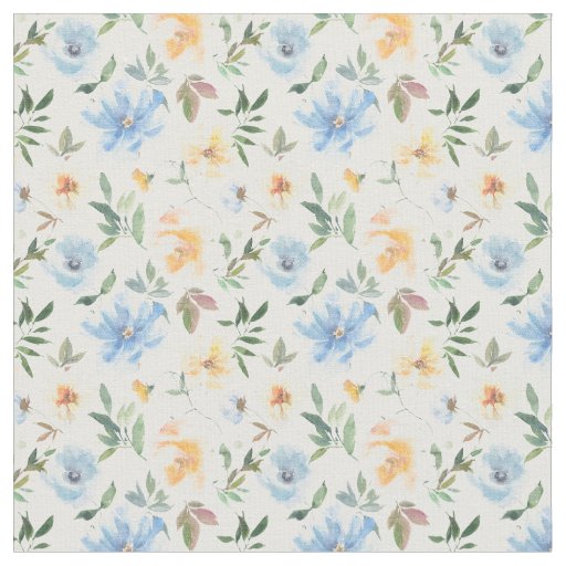 Yellow Blue Floral Pattern Cotton  Fabric