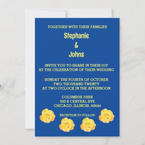 Yellow Blue Floral Pattern Elegant Classy Wedding Invitation