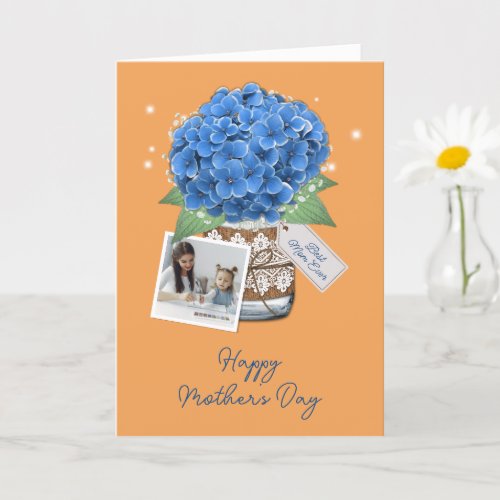 Yellow Blue Floral Photo Happy Mothers Day Card
