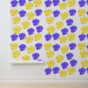 Yellow Blue Floral Rose Pattern Colorful Boho Chic Wallpaper