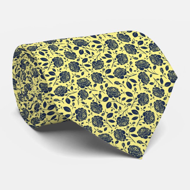 Yellow Blue Floral Wedding, Professional Neck Tie (Rolled)
