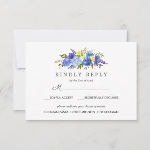 Yellow Blue Floral Wedding RSVP MEAL option