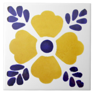Yellow & Blue Flower Ceramic Photo Tile
