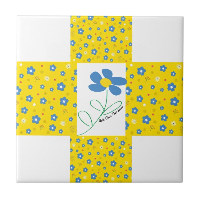 Yellow & Blue Flower  Ceramic Tile (Front)