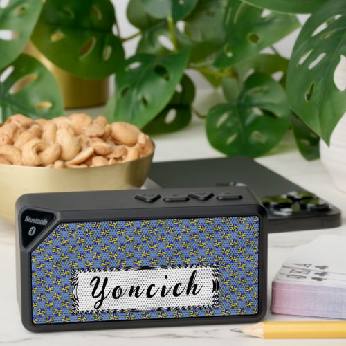 Yellow_Blue Flower Ribbon by Kenneth Yoncich Bluetooth Speaker