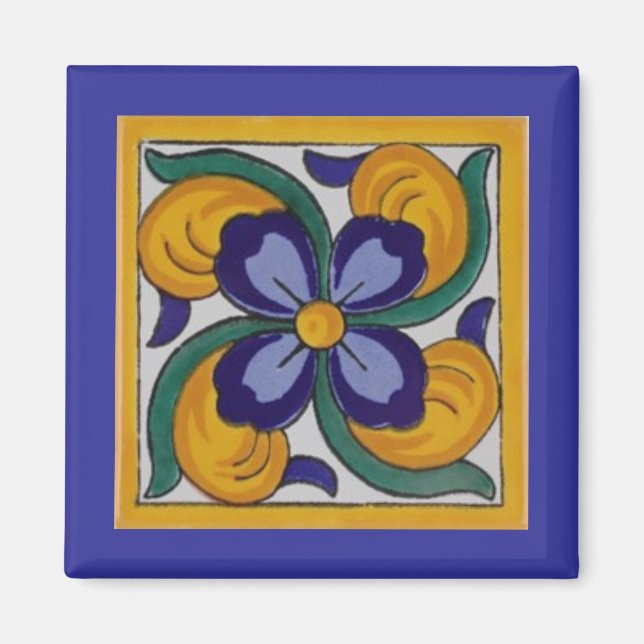Yellow Blue Flower Spanish Tile Magnet (Front)