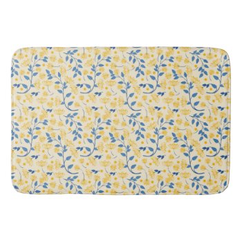 Yellow & Blue Flowers & Leaves Bath Mat by JLBIMAGES at Zazzle