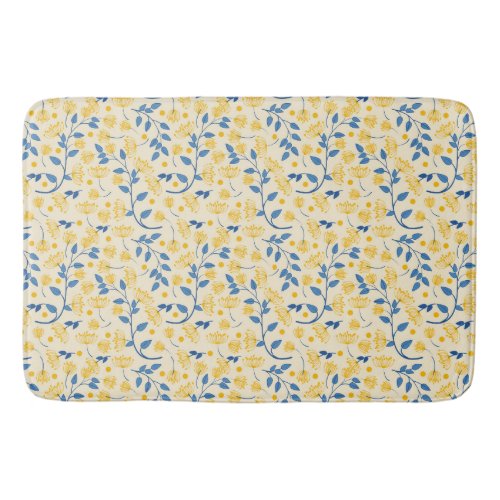 YELLOW  BLUE FLOWERS  LEAVES BATH MAT