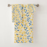 Yellow &amp; Blue Flowers &amp; Leaves Bath Towel Set at Zazzle
