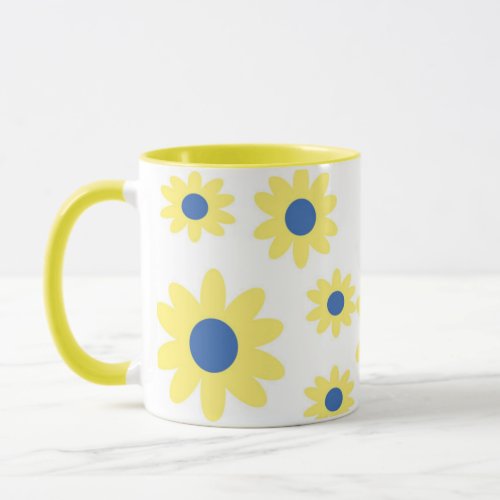 Yellow Blue Flowers Pattern Mug