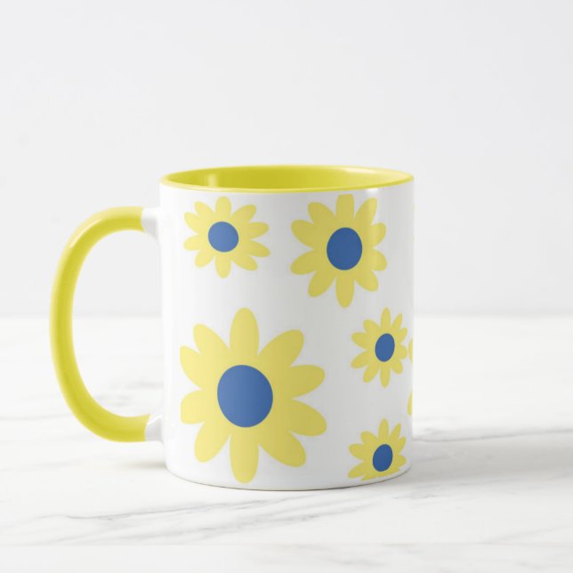 Yellow Blue Flowers Pattern Mug (Left)
