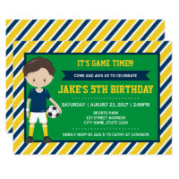 Yellow Blue Football Soccer Birthday Invitation