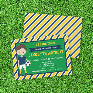 Yellow Blue Football Soccer Birthday Invitation