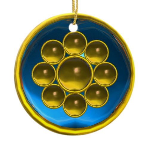 YELLOW BLUE GEMSTONE MON CERAMIC ORNAMENT