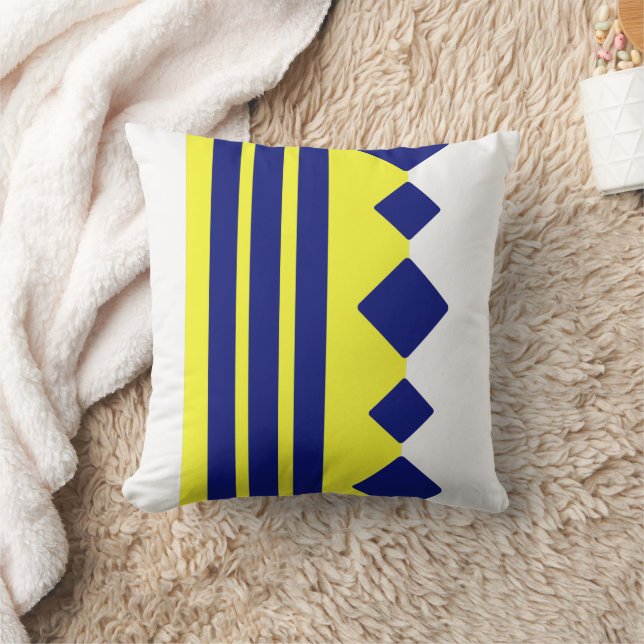 Yellow Blue geometric squares lines Throw Pillow (Blanket)