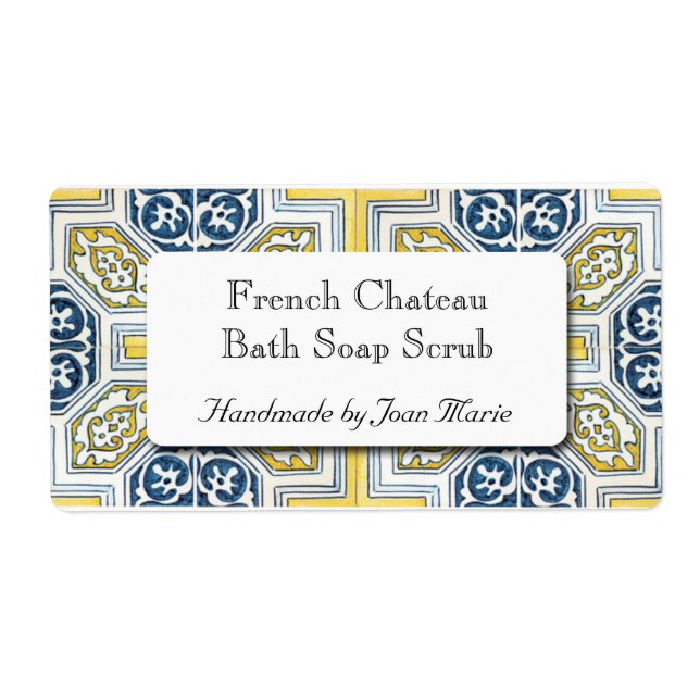 Yellow Blue Geometric Tile Custom Soap Labels (Front)