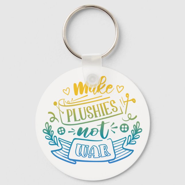 Yellow Blue Gradient Peace Quote for Plush Makers Keychain (Front)