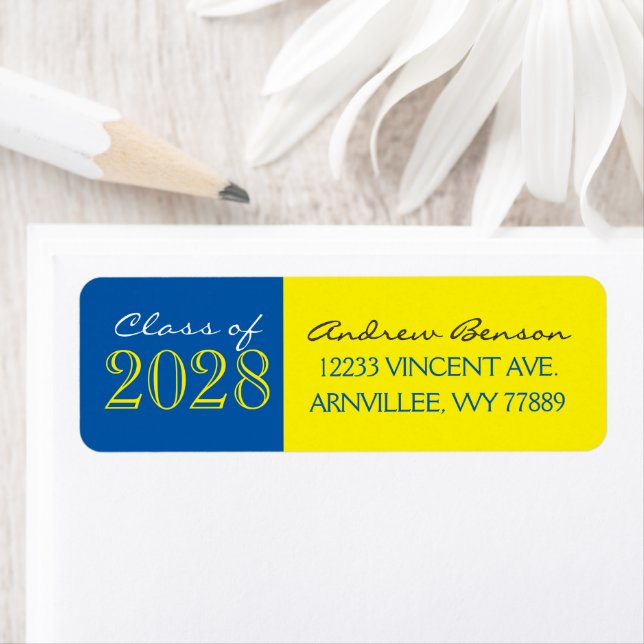 Yellow & Blue Graduation Return Address Labels (Insitu)