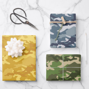 Yellow, Blue & Grass Green Camo Camouflage Wrapping Paper Sheets