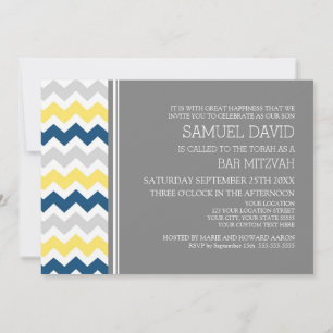 Yellow Blue Gray Chevron Bar Mitzvah Invitations
