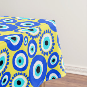 Yellow Blue Greek Eye Colorful Pattern Tablecloth