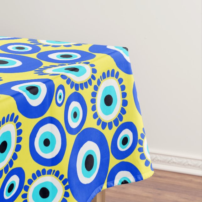 Yellow Blue Greek Eye Colorful Pattern Tablecloth (In Situ)